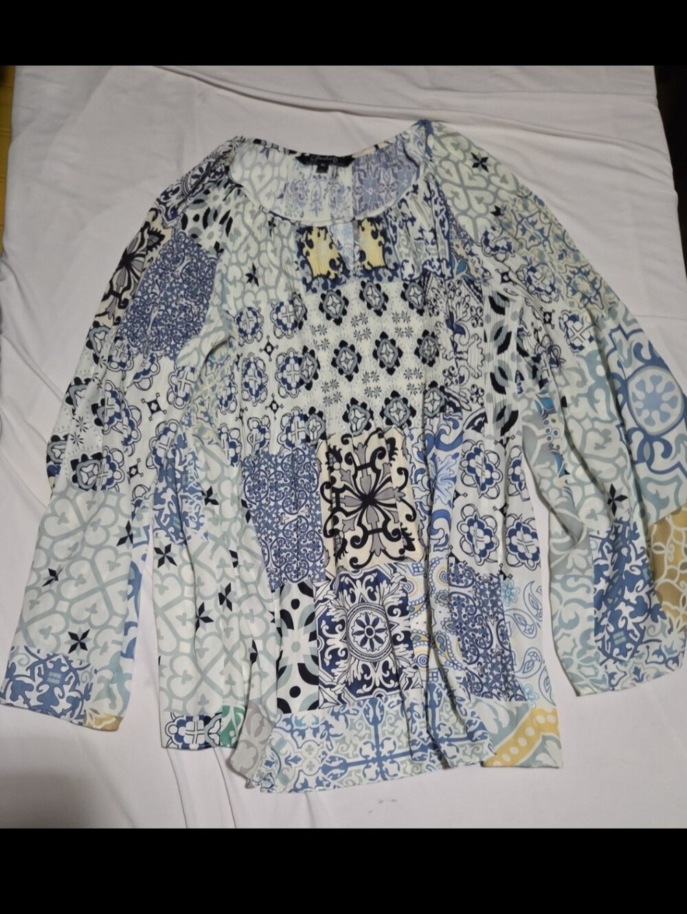 Charlie B Women's large Patchwork Print Long Sleeve Blouse #30